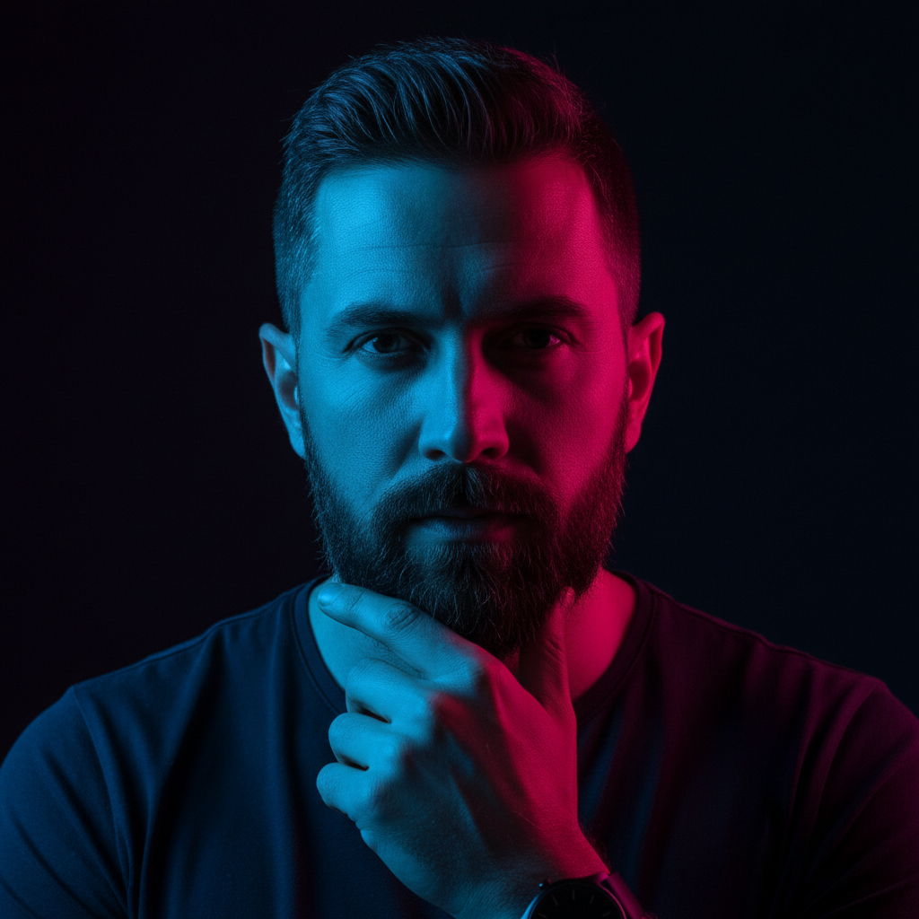 Vibrant Split-Light Portrait — Portrait AI image prompt