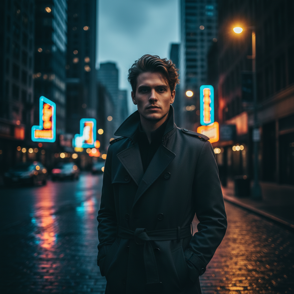 Urban Noir Contemplation — Portrait AI image prompt