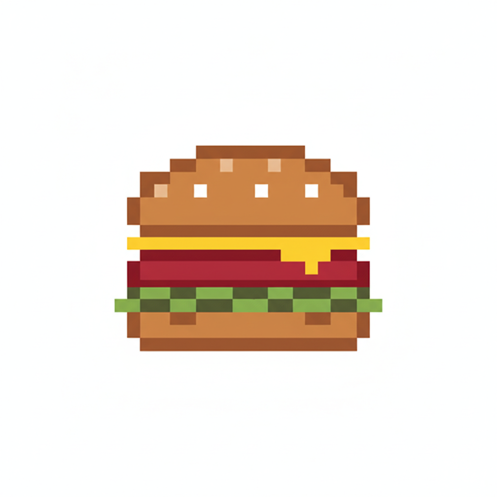 Iconic 8-bit Pixel Hamburger Logo on White — Pixel Art AI image prompt