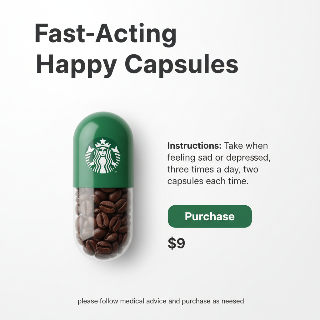 Starbucks Coffee Pill Ad — Ad AI image prompt