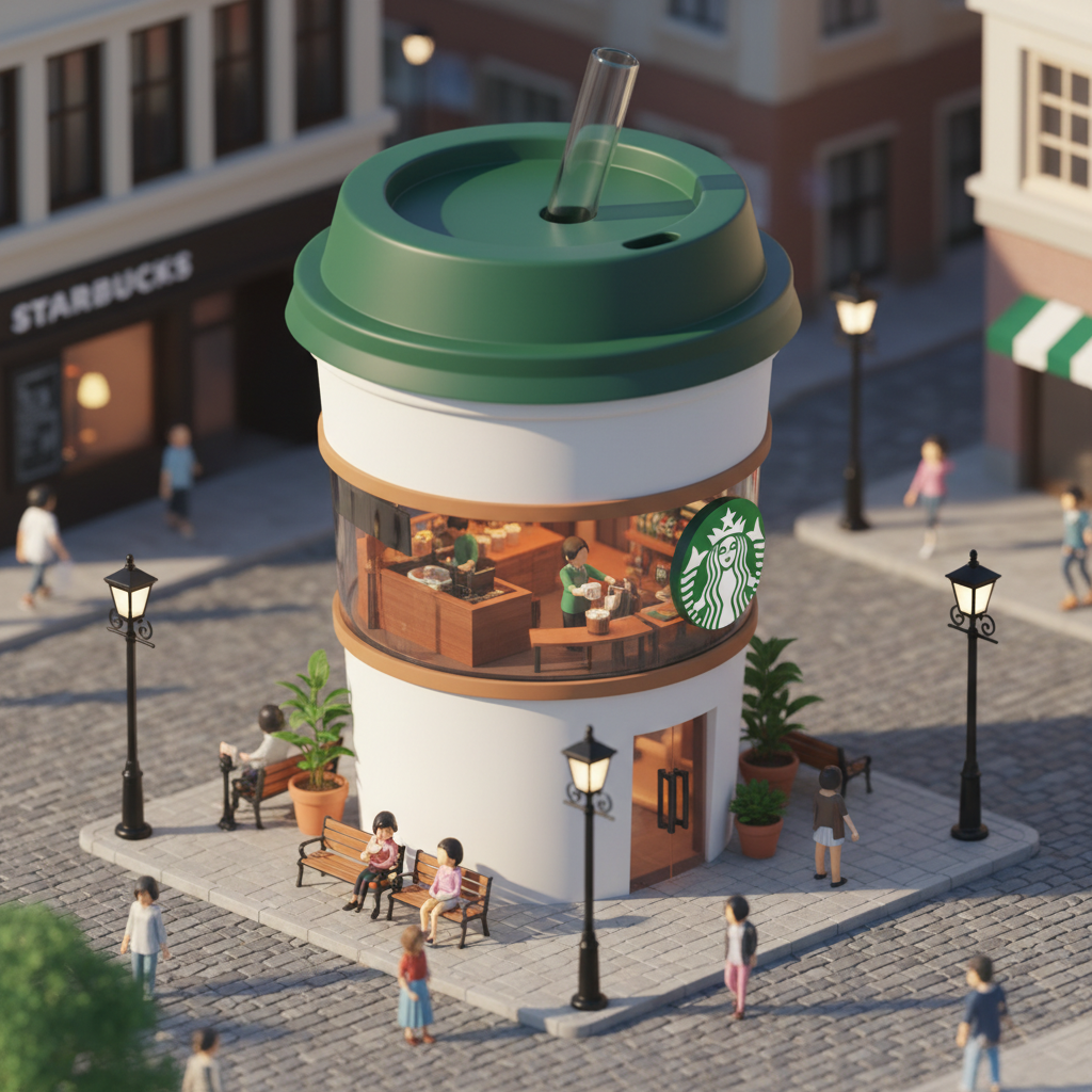 Whimsical Chibi Starbucks Cup Micro-Landscape — Chibi AI image prompt
