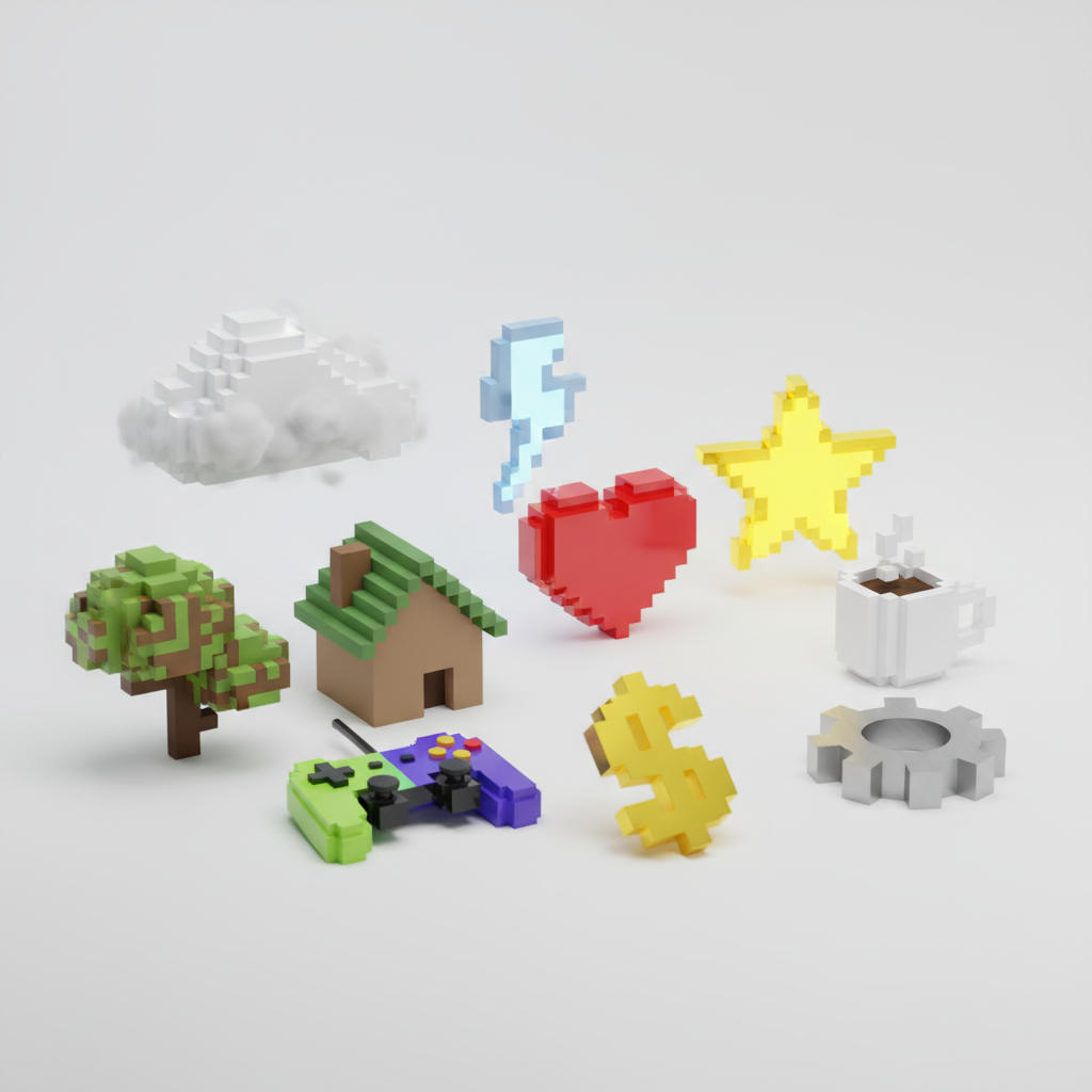 Detailed Octane Voxel Icon Collection — Pixel Art AI image prompt