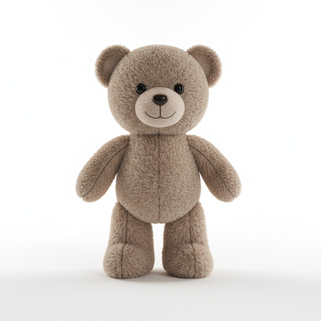 Hyper-realistic Plush Teddy Bear — Product Photography AI image prompt