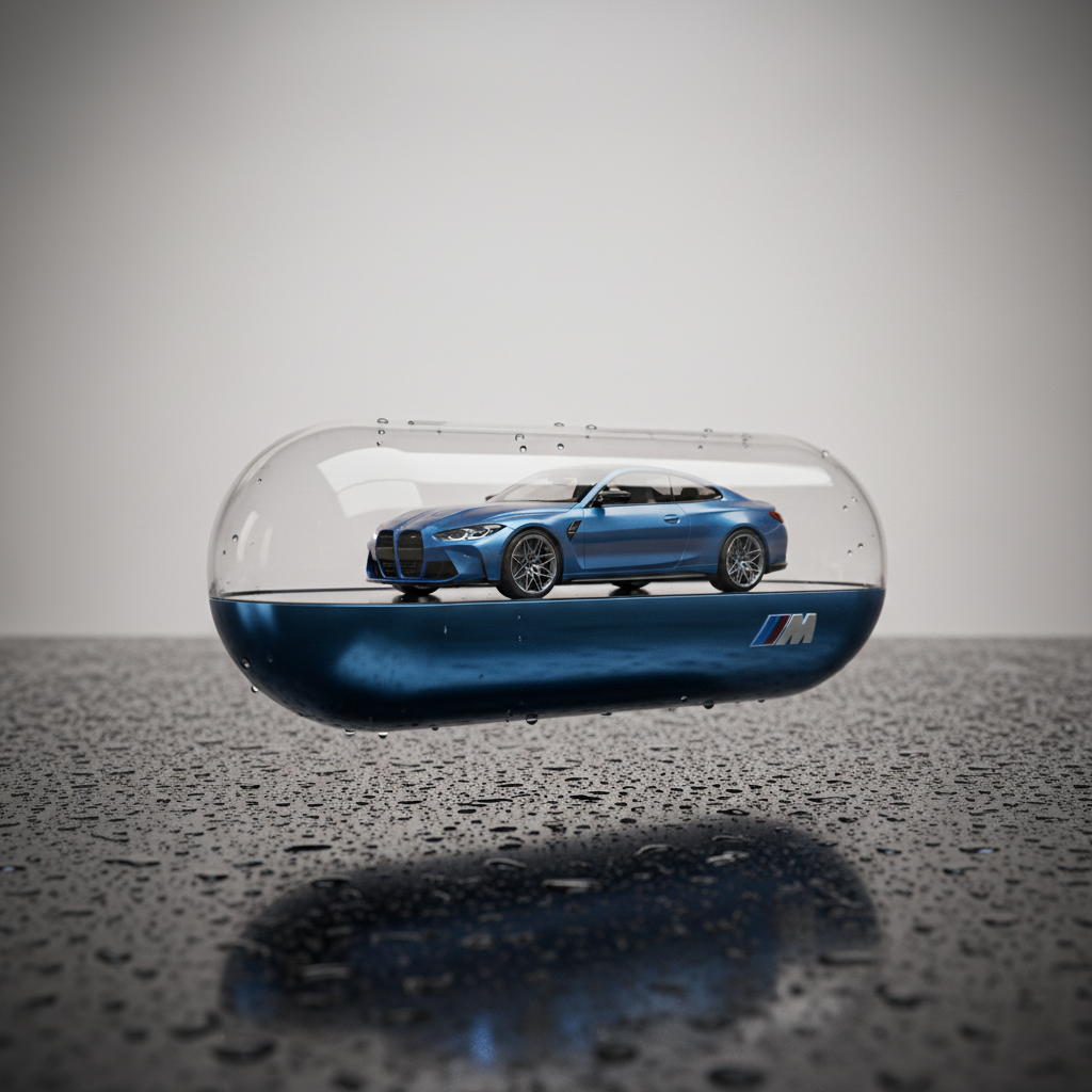 Floating BMW Sports Car Capsule — Product Photography AI image prompt