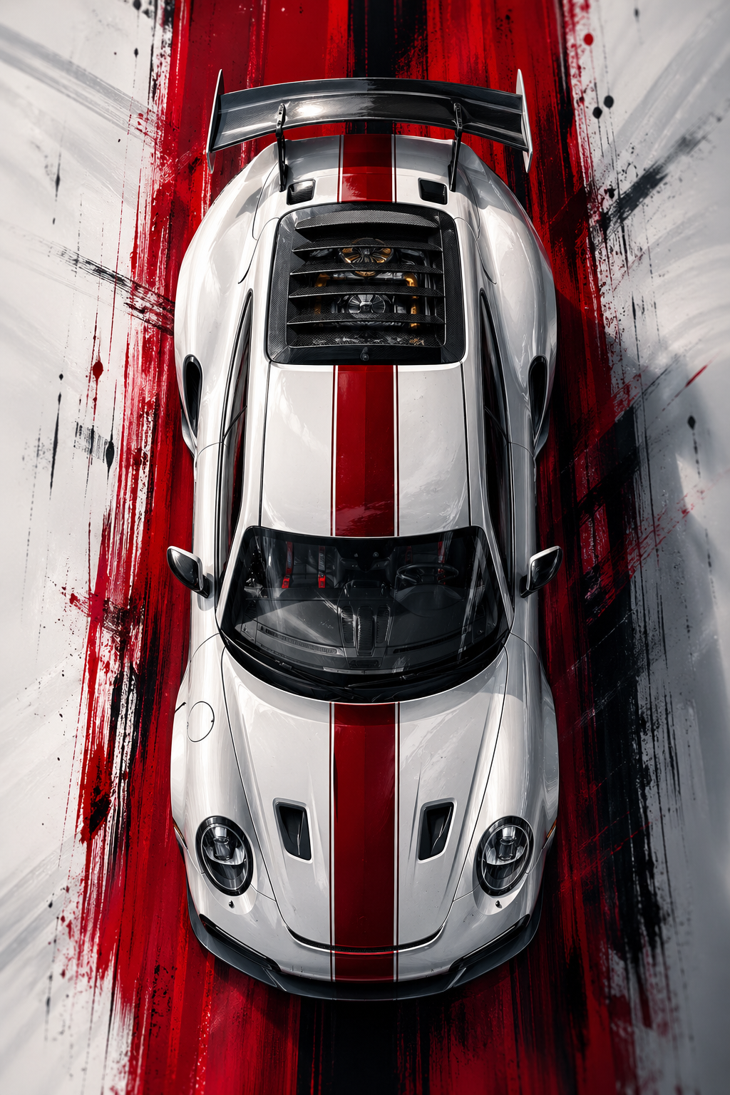 Crimson Apex Sports Coupe Top View — Portrait AI image prompt