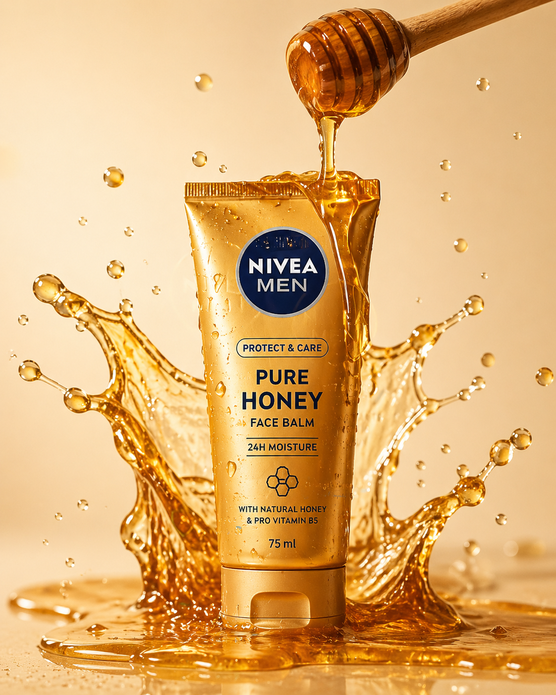 Pure Honey Face Balm Luxury Product Splash — Product Photography AI image prompt