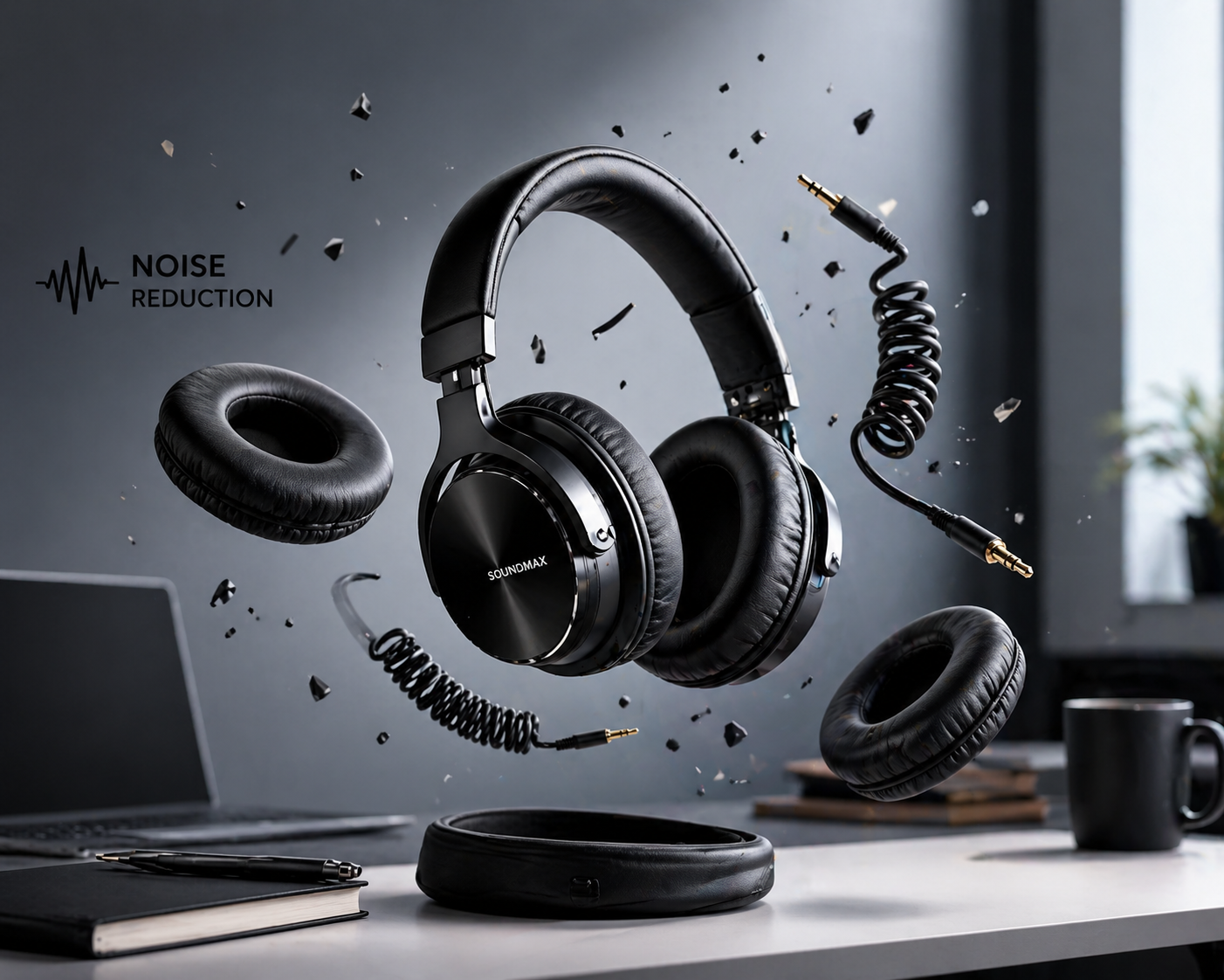 Premium Noise Reduction Headphones Ad — Product Marketing AI image prompt