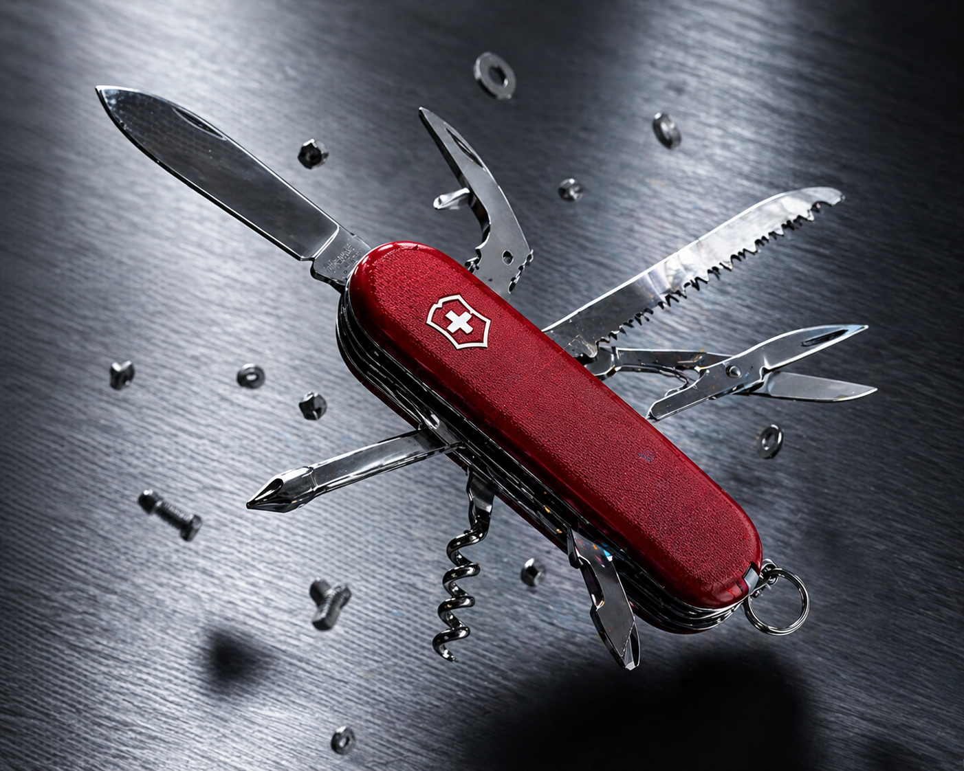 Floating Swiss Army Knife Product Shot — Product Marketing AI image prompt