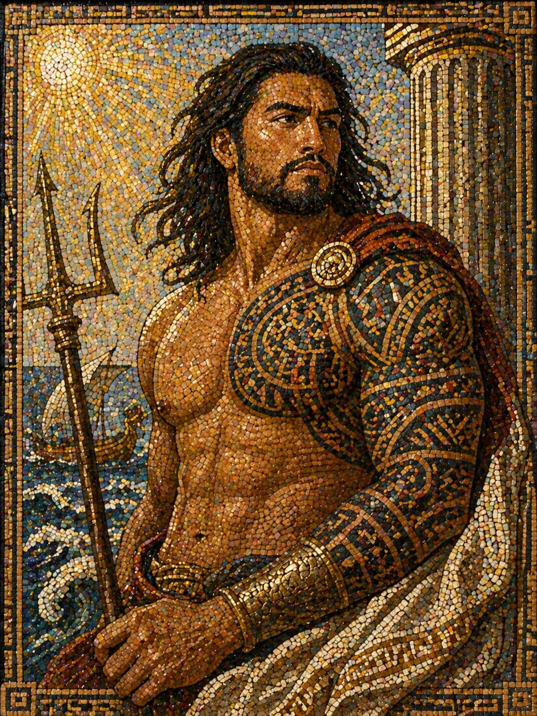 Subject Reimagined as Roman God in Mosaic Art Style — Pixel Art AI image prompt