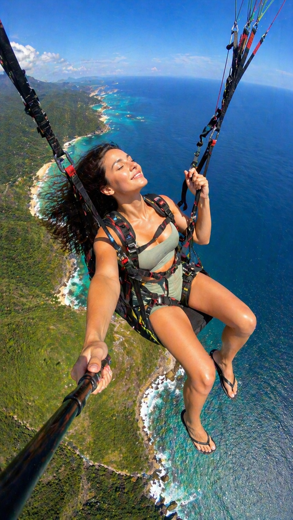 YouTube Thumbnail - Low-Angle Paragliding Selfie Action Shot — Photography AI image prompt