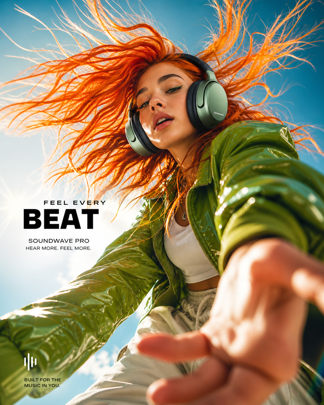 Feel Every Beat – Futuristic Headphones Ad Shot — Photography AI image prompt